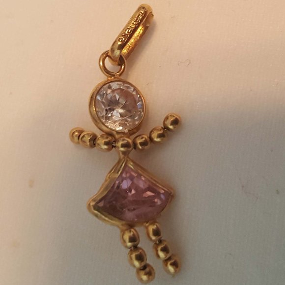 14K Yellow Gold Girl Charm Figure Pink Center Stone - Picture 3 of 4